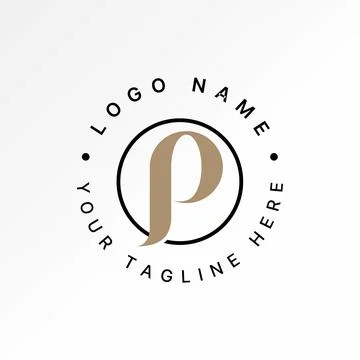 Initial P serif font swoosh on line circle to monogram typography branding Illustrazione stock
