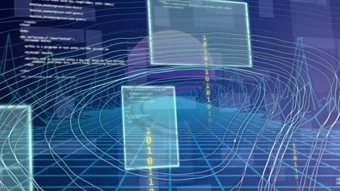 Initial panel appearing, tunnel and panels moving forward, binary descending to Stock Footage 335466021