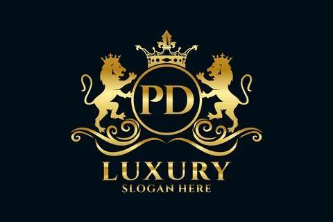 Initial PD Letter Lion Royal Luxury Logo template in vector art for luxurio.. Stock Illustration