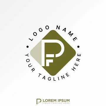 Initial PF or FP font line cut square monogram typography media tech law firm Stock Illustration