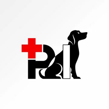 Initial PI font stand dog and plus medical pet clinic shop to adopt paw puppy Stock-Illustration