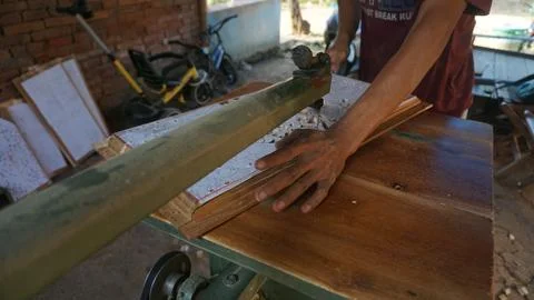 The initial process of making traditional Javanese Gebyok Stock Photos