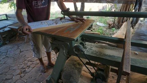 The initial process of making traditional Javanese Gebyok Stock Photos