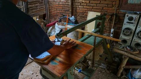 The initial process of making traditional Javanese Gebyok Stock Photos
