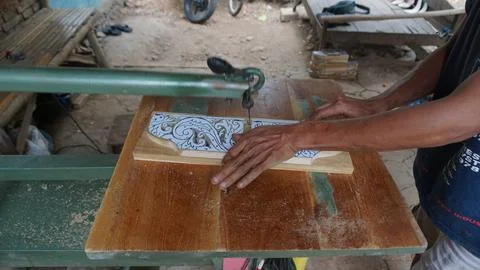The initial process of making traditional Javanese Gebyok Stock Photos