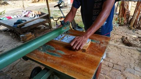 The initial process of making traditional Javanese Gebyok Stock Photos