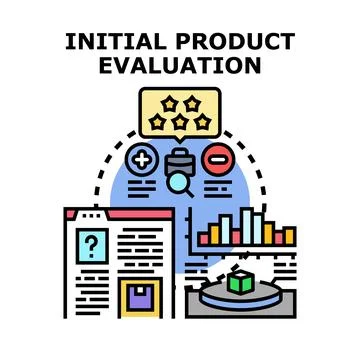 Initial product evaluation analyzing quality testing and feedback Stock Illustration