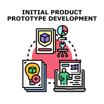 Initial product prototype development concept creating strategy Stock Illustration