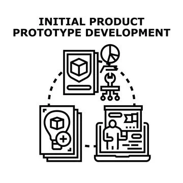Initial product prototype development concept creating strategy Stock Illustration