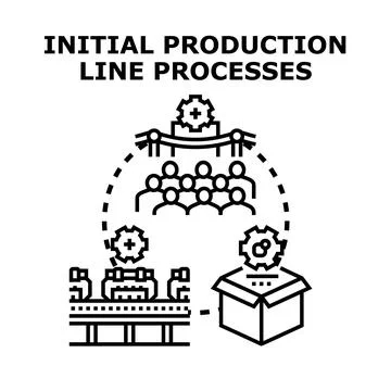 Initial production line processes manufacturing business development Stock Illustration
