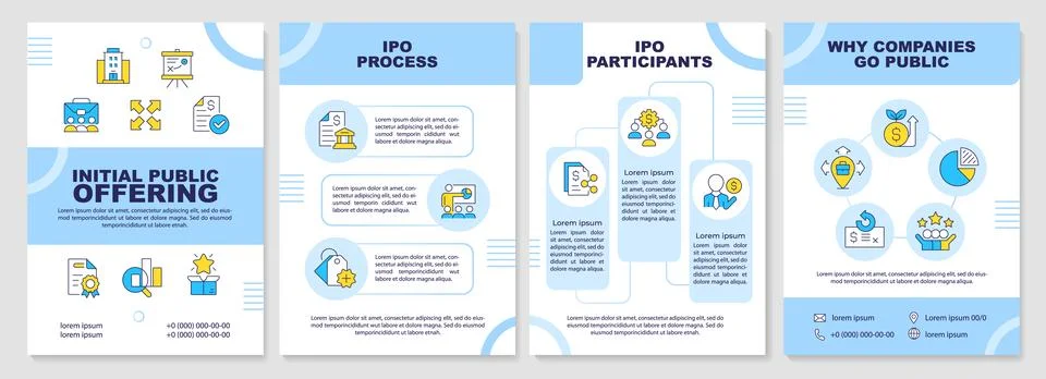 Initial public offering blue brochure layout Stock Illustration