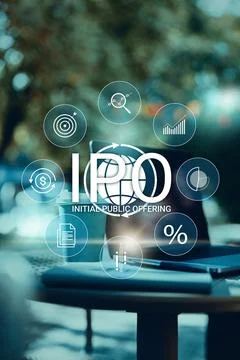 Initial public offering process with financial symbols on screen during daytime Stock Photos