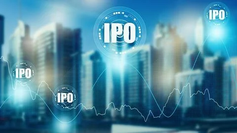 Initial public offering process shown with financial graphs and buildings in Stock Photos