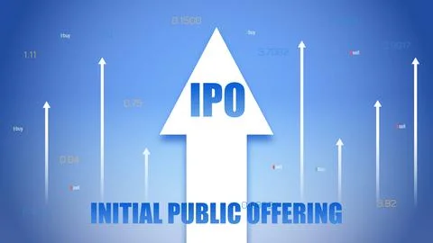 Initial public offering showing rising arrows with buy and sell signals and Stock Illustration