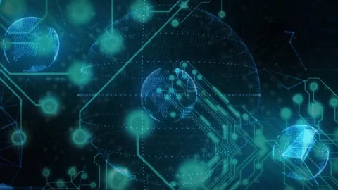 Initial pulse starting central wireframe globe, nodes pulsing along traces Stock Footage 329701790