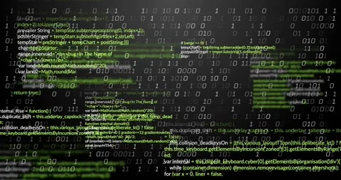 Initial pulse starting floating code and binary overlay expanding and layering Stock Footage 331635343