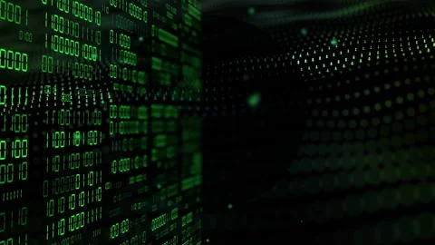 Initial pulse starting left binary panel digits scrolling pulsing dot field Stock Footage 334729061