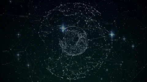Initial pulse starting particle globe rotating, forming lattice, pulsing nodes, Video stock 328223793