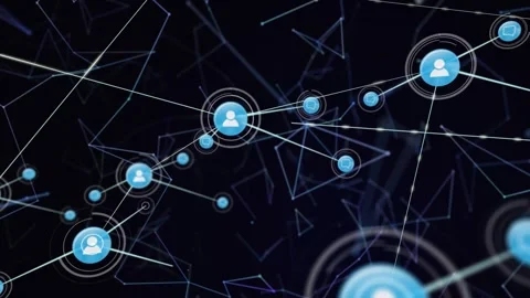 Initial pulsing blue avatar node expanding and drawing lines, connecting nodes Stock Footage 334013611