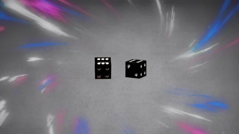 Initial push sending two black dice spinning, slowing, settling upright center Stock Footage 340674935