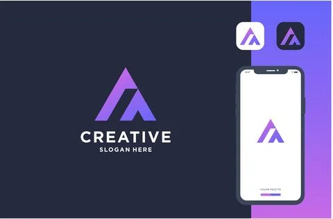 Initial a with pyramid logo design for business brand inspiration Stock Illustration
