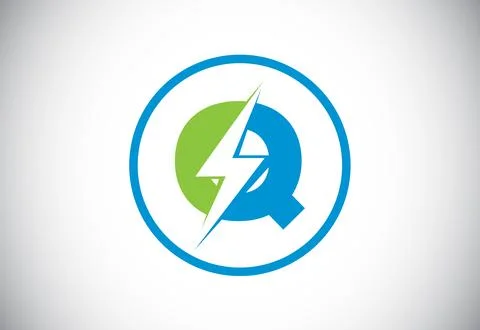 Initial Q letter logo design with lighting thunder bolt. Electric bolt lett.. Stock Illustration
