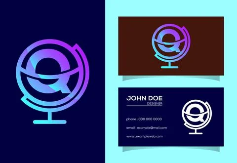 Initial Q monogram alphabet with earth globe emblem. Globe logo design vect.. Stock Illustration