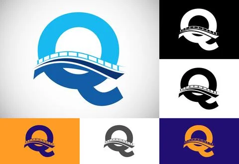 Initial Q monogram letter alphabet with bridge sign. Abstract bridge logo d.. Ilustración de archivo