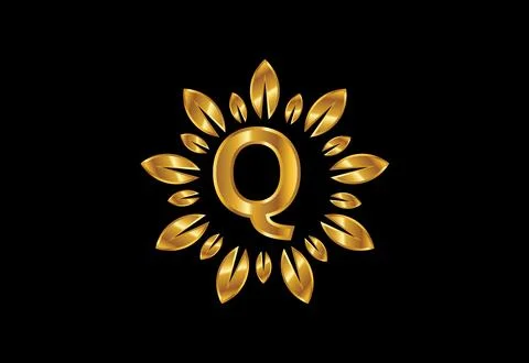 Initial Q monogram letter alphabet with golden leaf wreath.Flower logo desi.. Stock Illustration