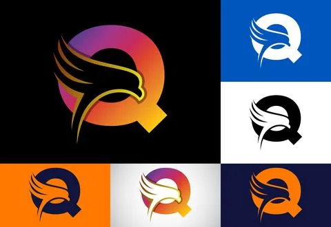 Initial Q monogram letter with Eagle head negative space symbol. Creative E.. Stock Illustration