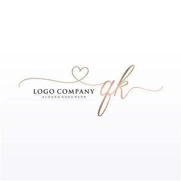 Initial QK beauty monogram and elegant logo design Stock Illustration
