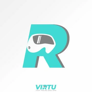 Initial R font 3D shadow virtual reality gaming glasses monogram typography Stock Illustration