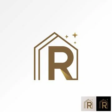Initial R font line out home roof house property monogram typography brand Stock Illustration