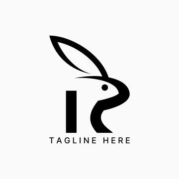 Initial R font rabbit head long ear bunny funny pet art mascot cartoon animal Stock Illustration