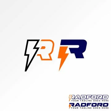 Initial R italic sans serif font with thunder electric monogram beauty brand Stock Illustration