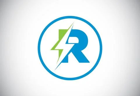 Initial R letter logo design with lighting thunder bolt. Electric bolt lett.. Stock Illustration