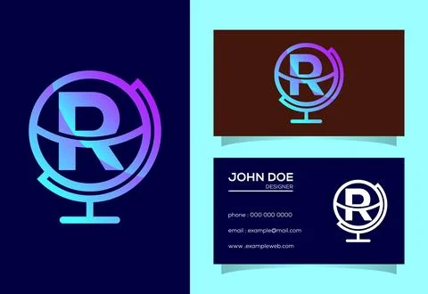 Initial R monogram alphabet with earth globe emblem. Globe logo design vect.. Stock Illustration