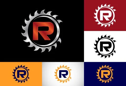 Initial R monogram alphabet with the saw blade. Carpentry, woodworking logo.. Stock Illustration