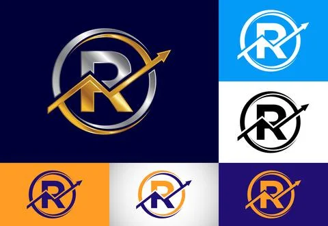 Initial R monogram alphabet symbol design incorporated with the arrow. Fina.. Stock Illustration