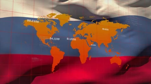 Initial ripple moving across flag, orange world map deforming and labels Stock Footage 328224557