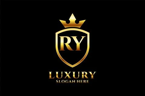 Initial RY elegant luxury monogram logo or badge template with scrolls and .. Stock Illustration