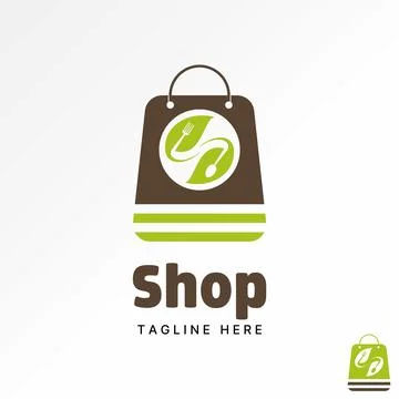 Initial S font shopping bag leaf spoon and fork food meat nature package eat Stock Illustration