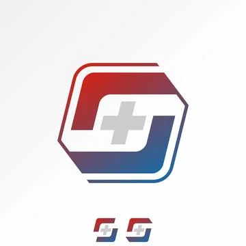 Initial S font square 3D box with plus inside medical care hospital help tech Stock Illustration
