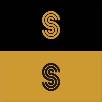 Initial S letter monogram linear pattern, gold and black parallel lines creat Illustrazione stock