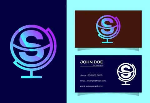 Initial S monogram alphabet with earth globe emblem. Globe logo design vect.. Stock Illustration