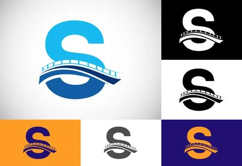 Initial S monogram letter alphabet with bridge sign. Abstract bridge logo d.. Ilustración de archivo