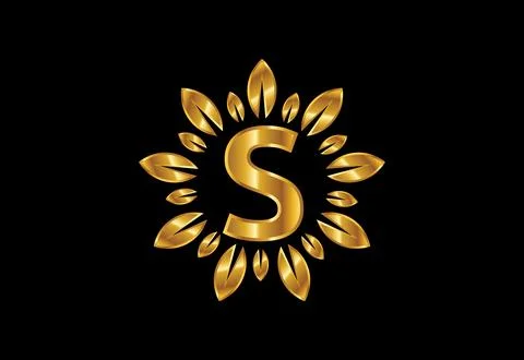 Initial S monogram letter alphabet with golden leaf wreath.Flower logo desi.. Stock Illustration