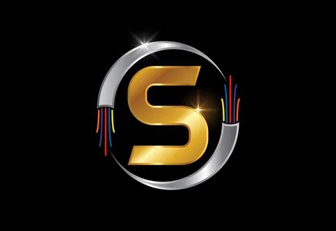 Initial S monogram letter alphabet with electric wire, optical fiber cable... Stock Illustration