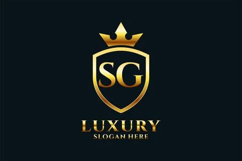 Initial SG elegant luxury monogram logo or badge template with scrolls and .. Stock Illustration