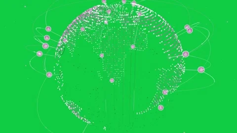 Initial shell spawning magenta globe forming, nodes orbiting, showing network on Stock Footage 337127236